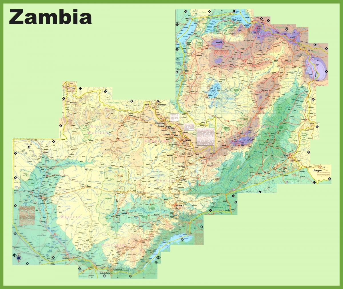 carte de la Zambie montrant toutes les villes