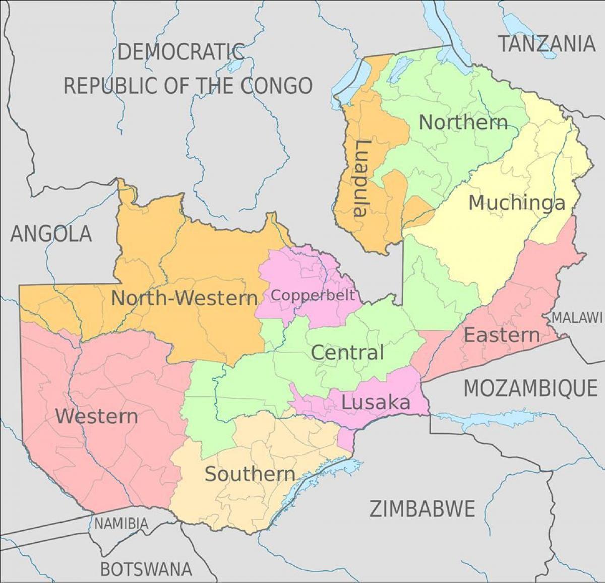 carte de la Zambie montrant les 10 provinces