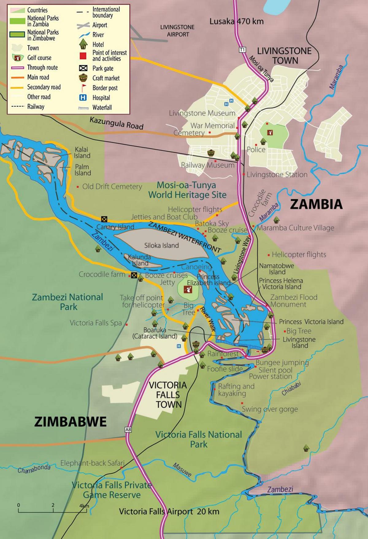 carte de la ville de livingstone en Zambie