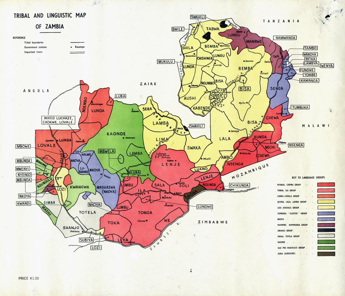 Carte des tribus Zambiennes