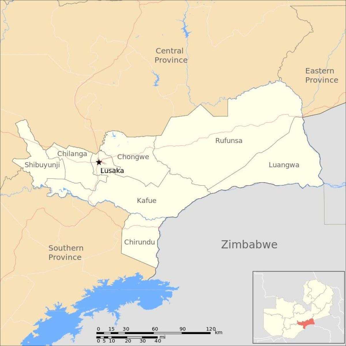 Carte de lusaka en Zambie