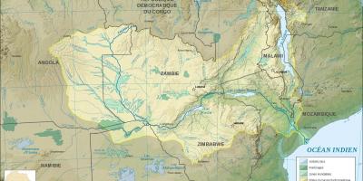 Carte de la Zambie montrant les rivières et les lacs