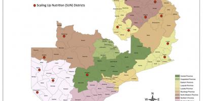 La zambie districts mise à jour de la carte